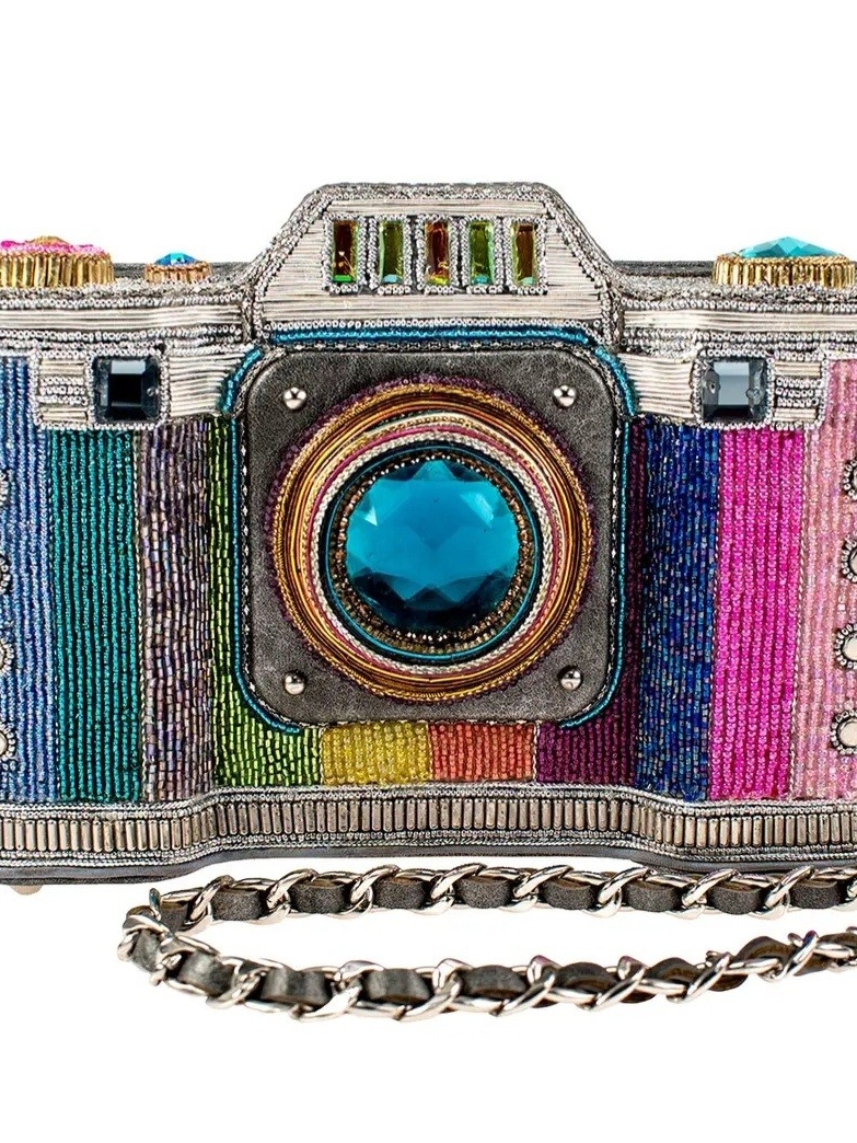 Mary Frances Multicolor Beaded Camera Crossbody With Turquoise Gem